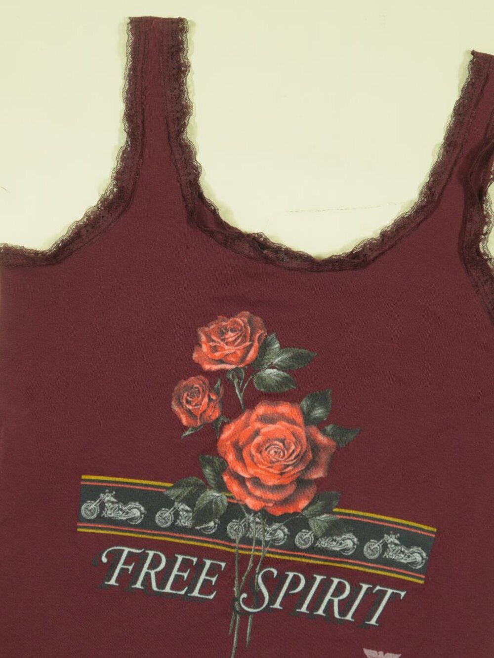 VTG 1991 3D Emblem Free Spirit Tank Top Shirt Womens L Maroon Lace Trip
